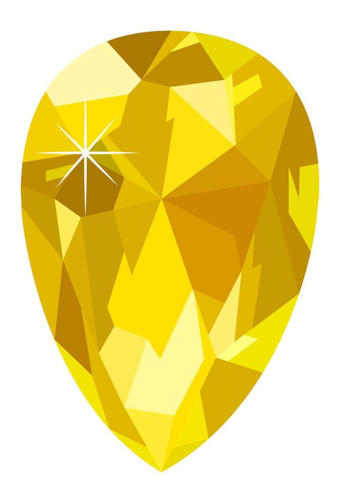 Bright yellow teardrop shaped gemstone shining with light reflections, created with a low poly design, adding a touch of modern artistry to this precious gem illustration vector