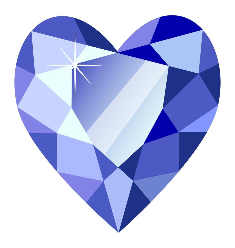 Low poly heart shaped blue gemstone is shining brightly, reflecting light and creating a mesmerizing sparkle, perfect for representing love, luxury, and beauty vector