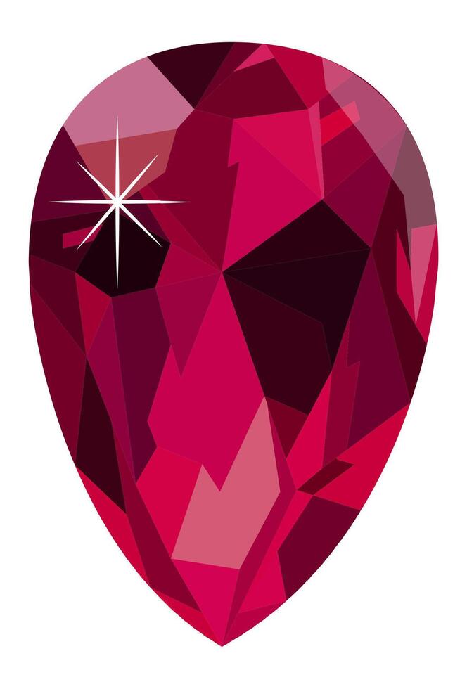 Large pear shaped ruby gemstone featuring exquisite facets reflecting light, creating a dazzling sparkling effect, beautifully isolated against a pristine white background vector