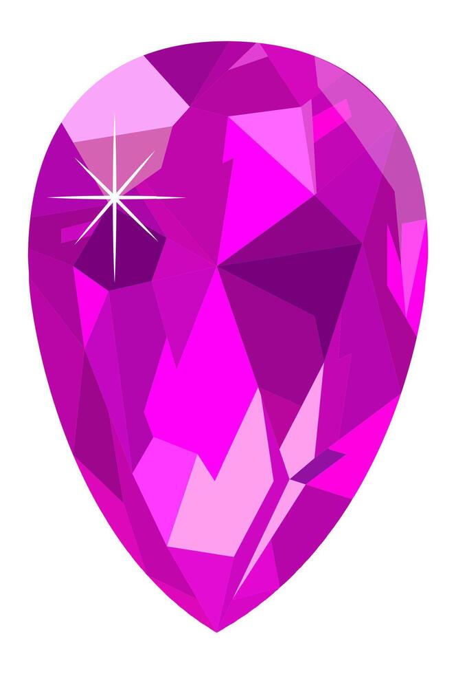 Large teardrop shaped magenta gemstone with light reflections shining on a white background, perfect for luxury, jewelry, and elegance concepts vector