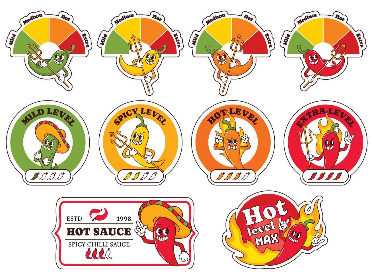 Spicy hot sauce heat level labels vector