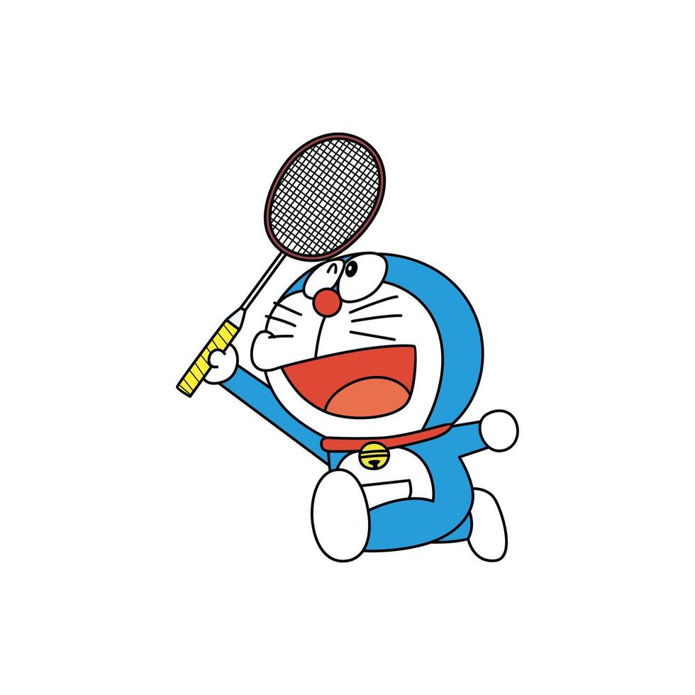 Doraemon playing badminton vector