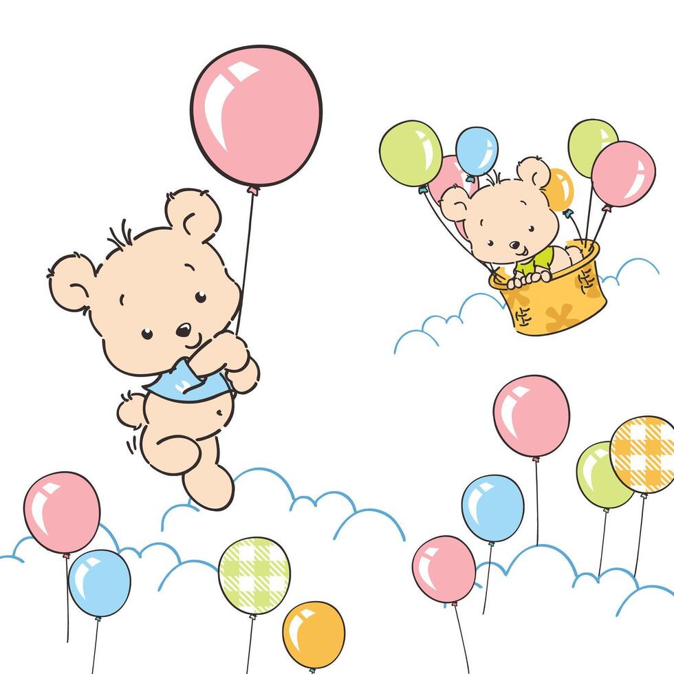 adorable Cubs' Whimsical Balloon Ride vector