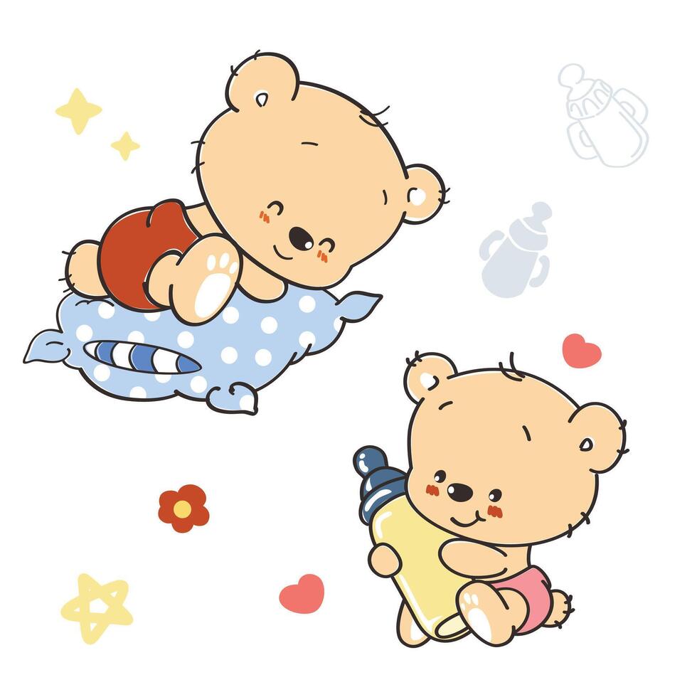 Adorable Baby Bears' Playful World vector