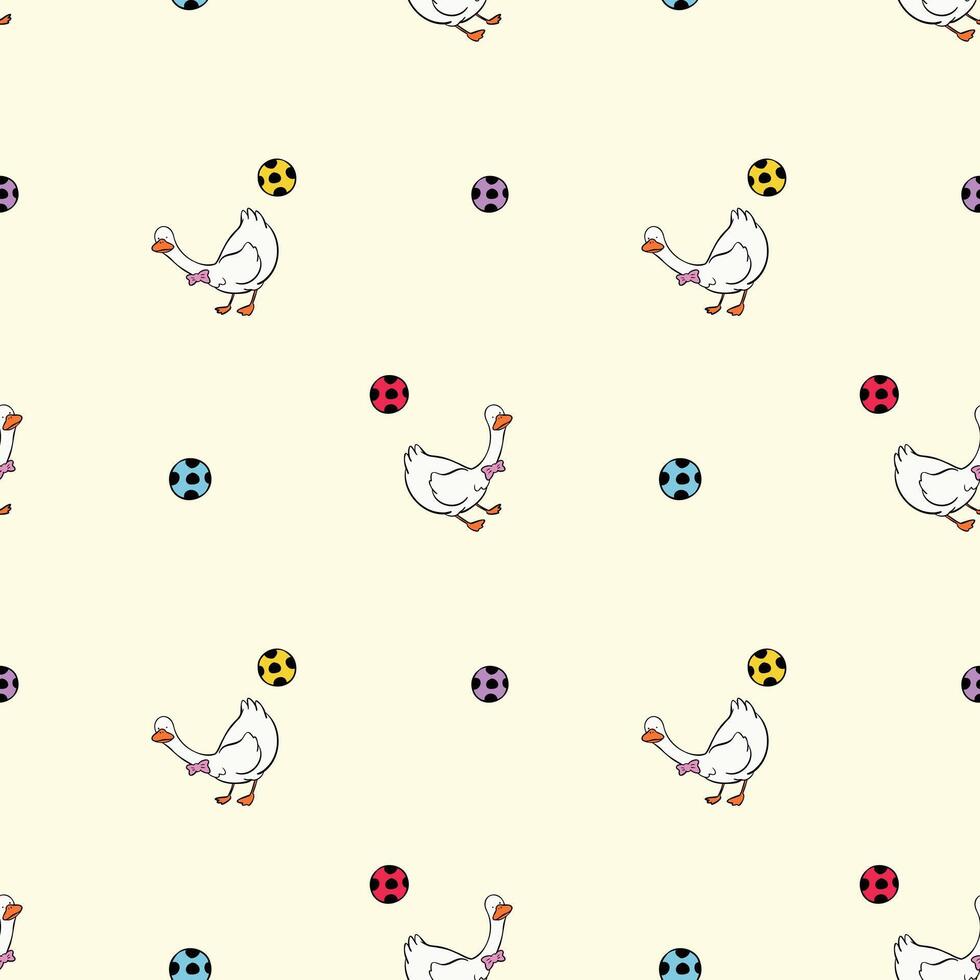 Seamless pattern cartoon silly goose playing football soccer back to school illustration vector