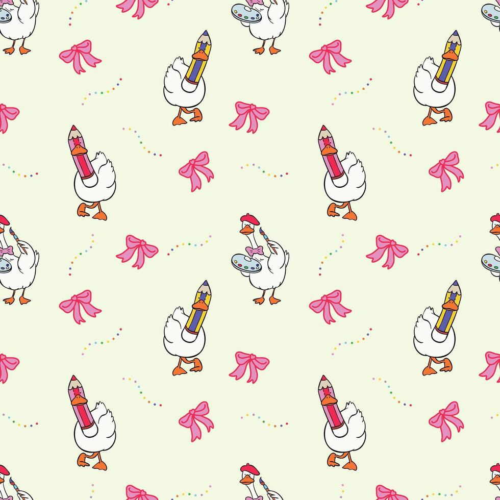 Seamless pattern silly goose cartoon back to school artist illustration vector