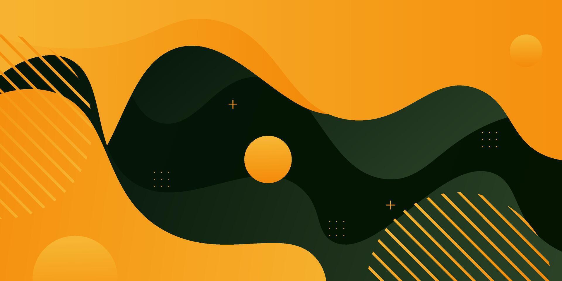 Abstract orange pattern and colored wave fluid on a dark green background. Trendy patterned banner background. eps10 vector