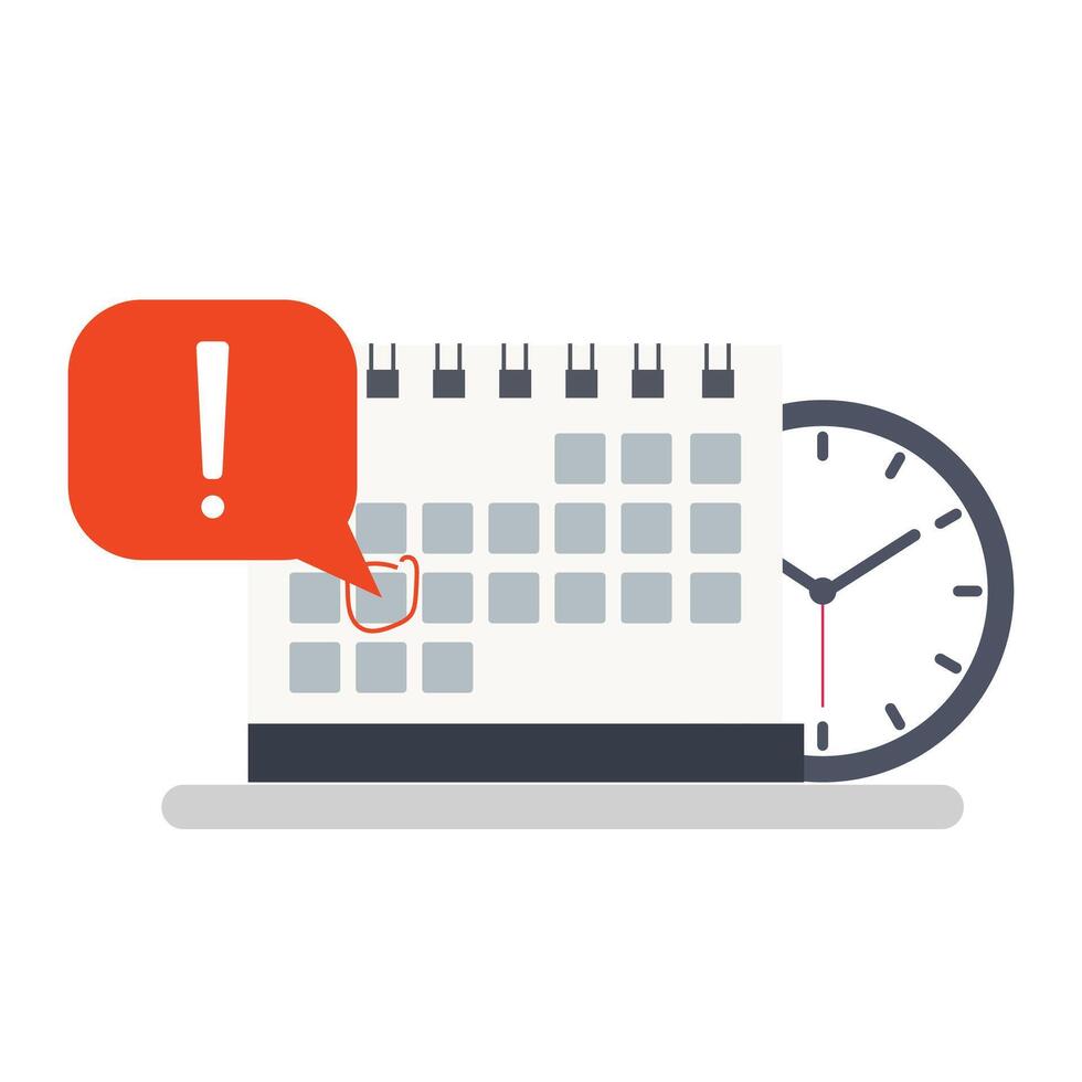 Calendar date deadline notification. Calendar and clock icon. Day, Month, Year. Stock Illustration. vector