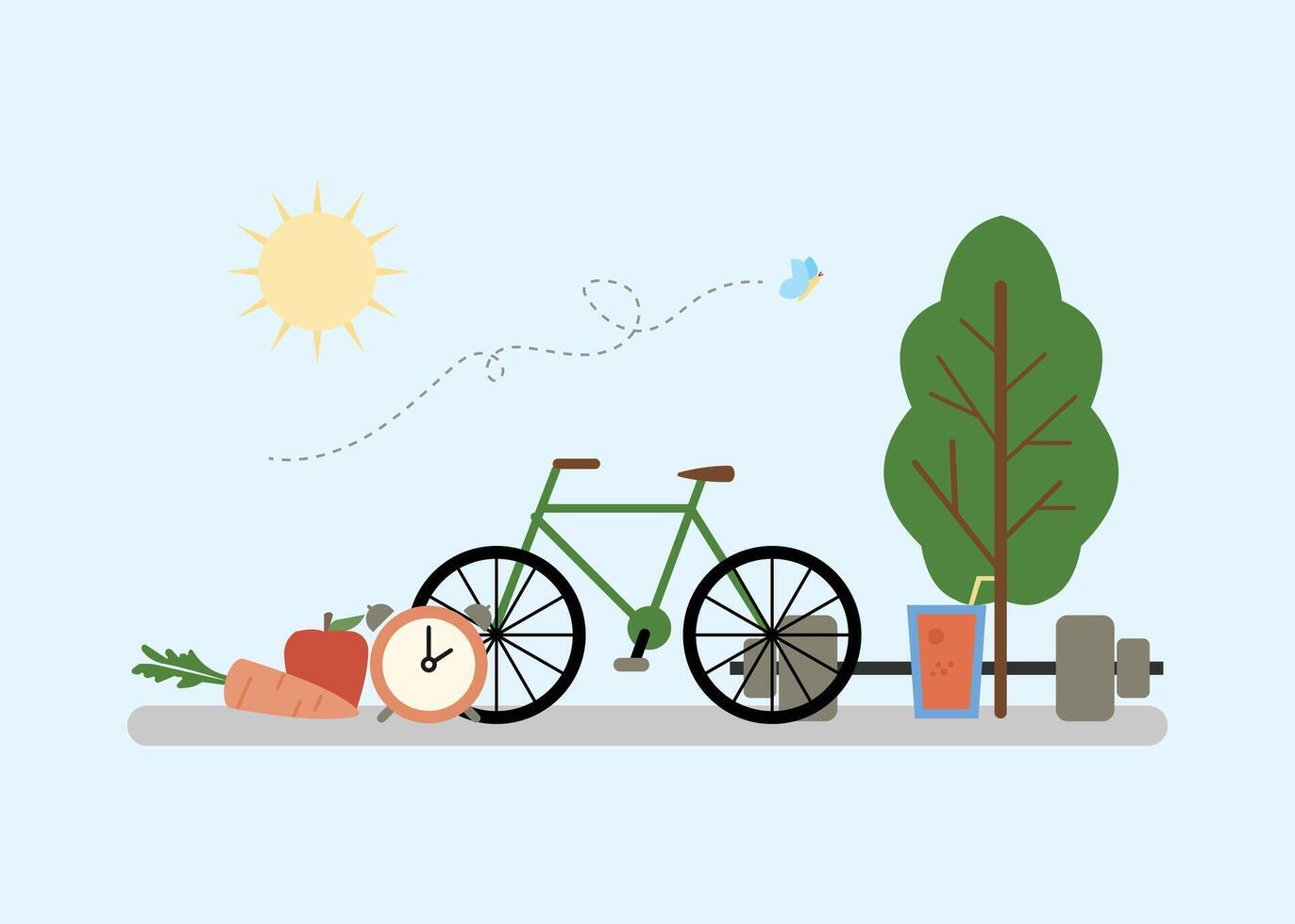 Bicycle with vegetables and sun illustration vector