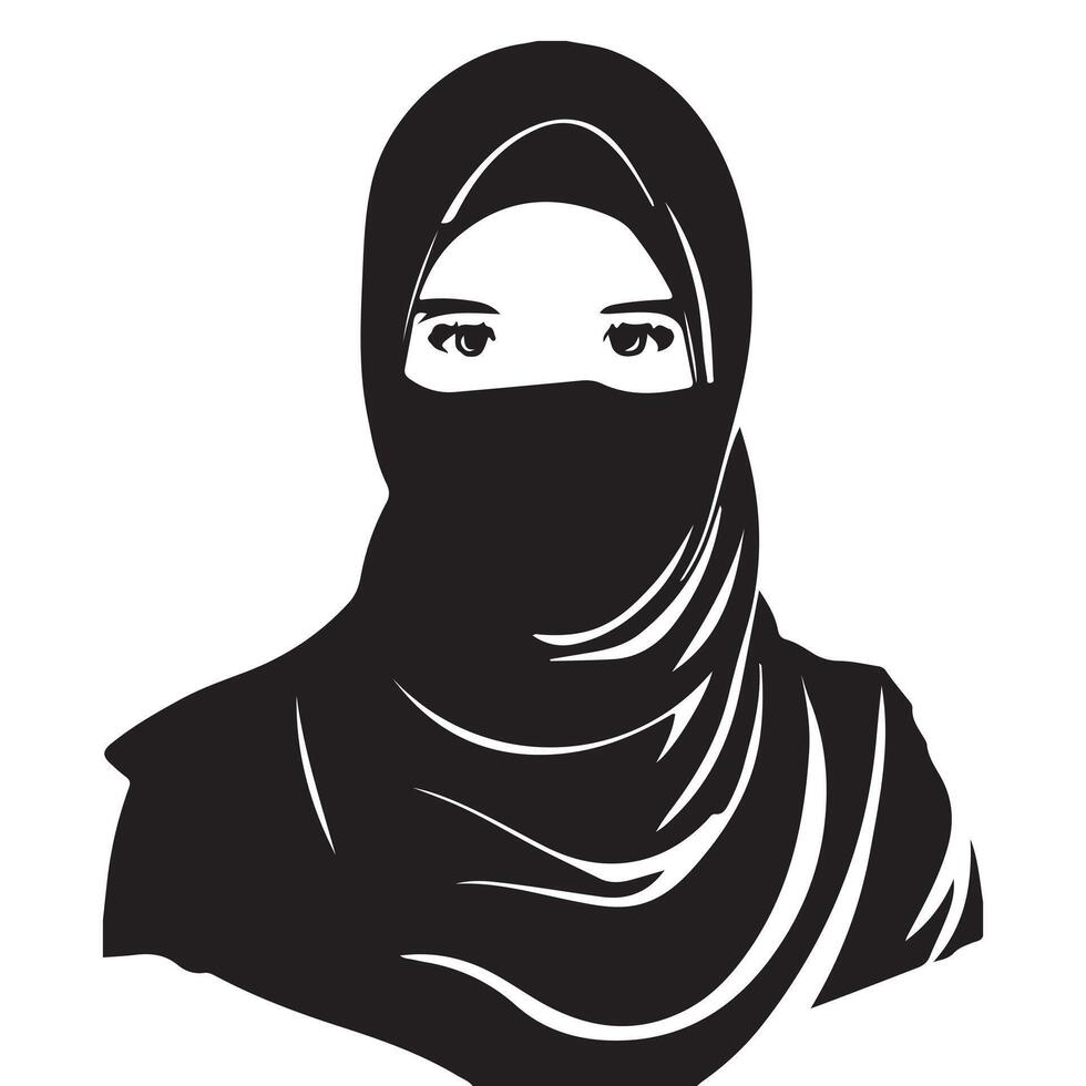 Islamic Woman in black Veil and Shawl Looking Beautiful Silhouette vector