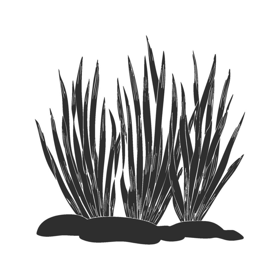 Grass And Rocks Silhouette Illustration. Natural Landscape Element Isolated Illustration vector