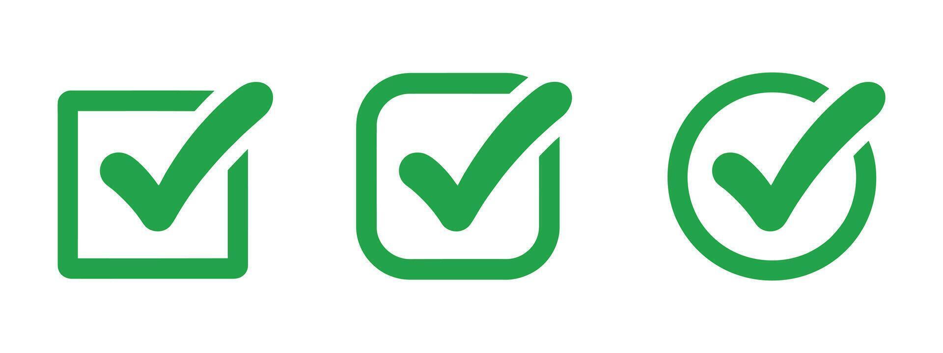 Green Checkmark Icons in Different Shapes vector