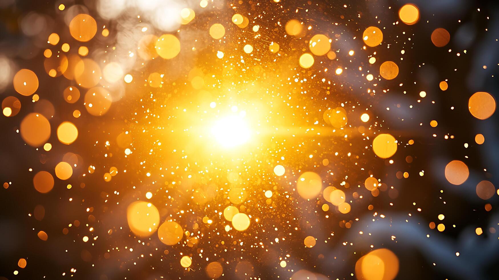 Golden Bokeh Lights Abstract Background of Sparkling Dust and Glowing Circles. photo