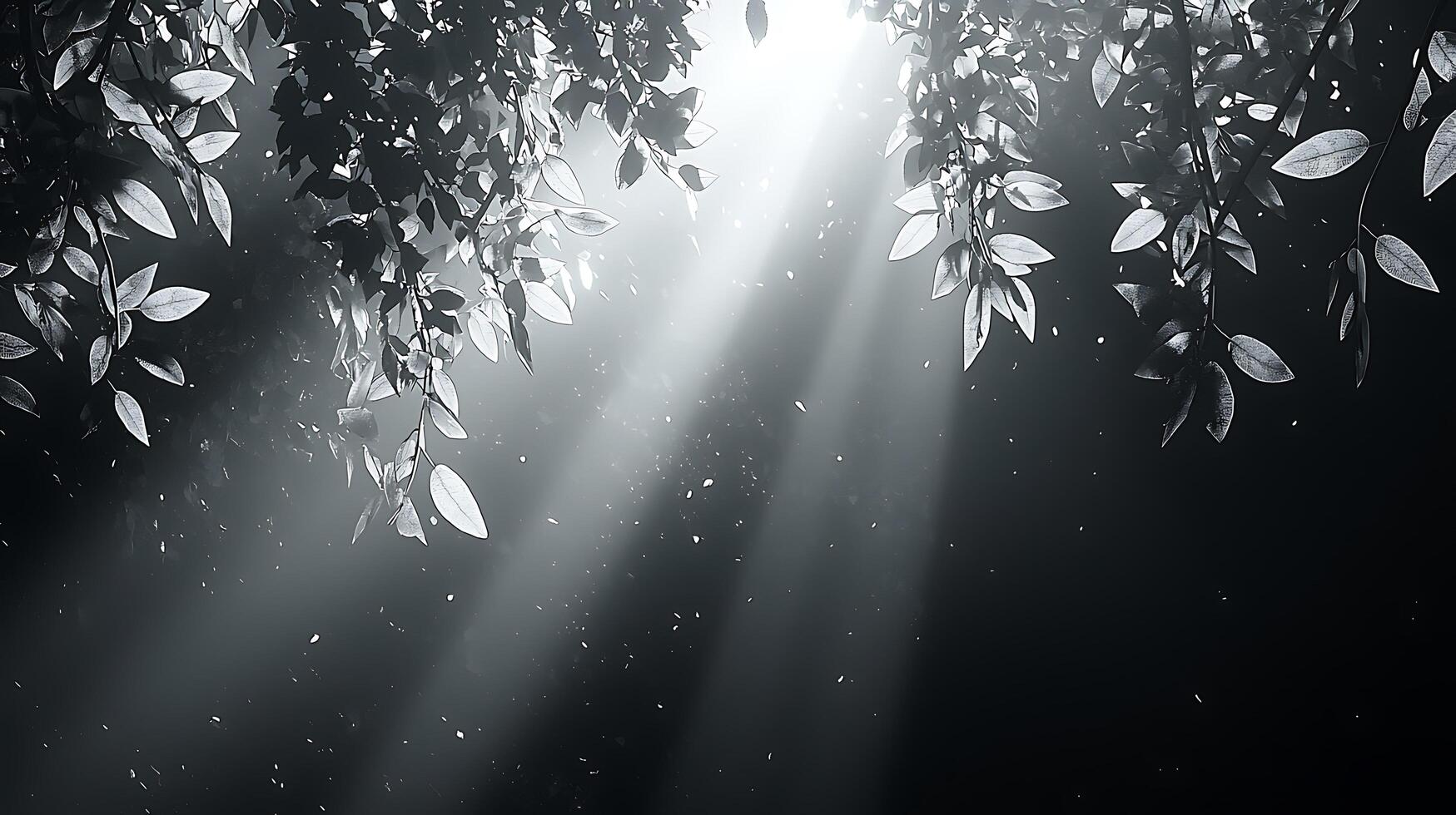 Monochromatic Leaves and Light Rays A Dramatic Nature Image. photo