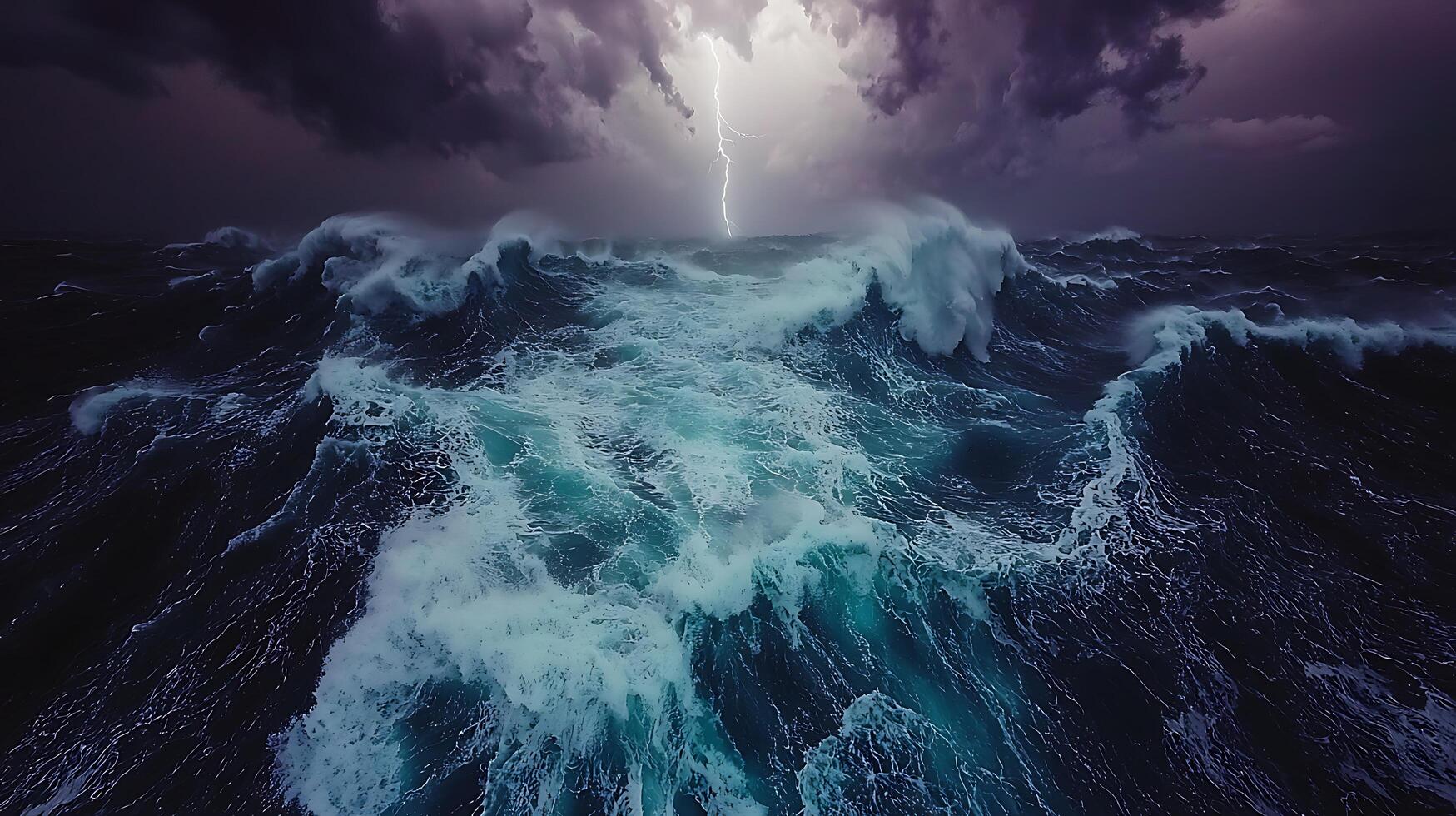 Dramatic Ocean Storm Lightning Strikes a Turbulent Sea. photo