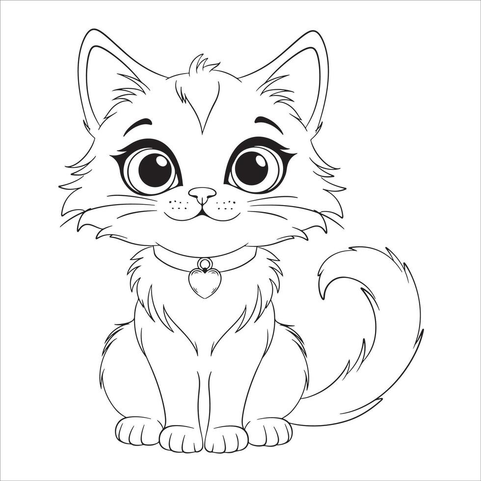 Cute Cartoon Cat Face Line Art vector