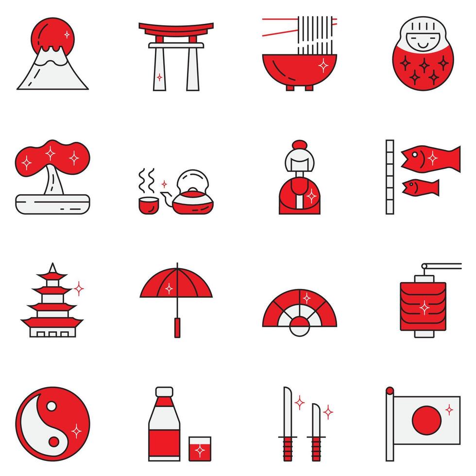 Japan icons symbol flat style design vector