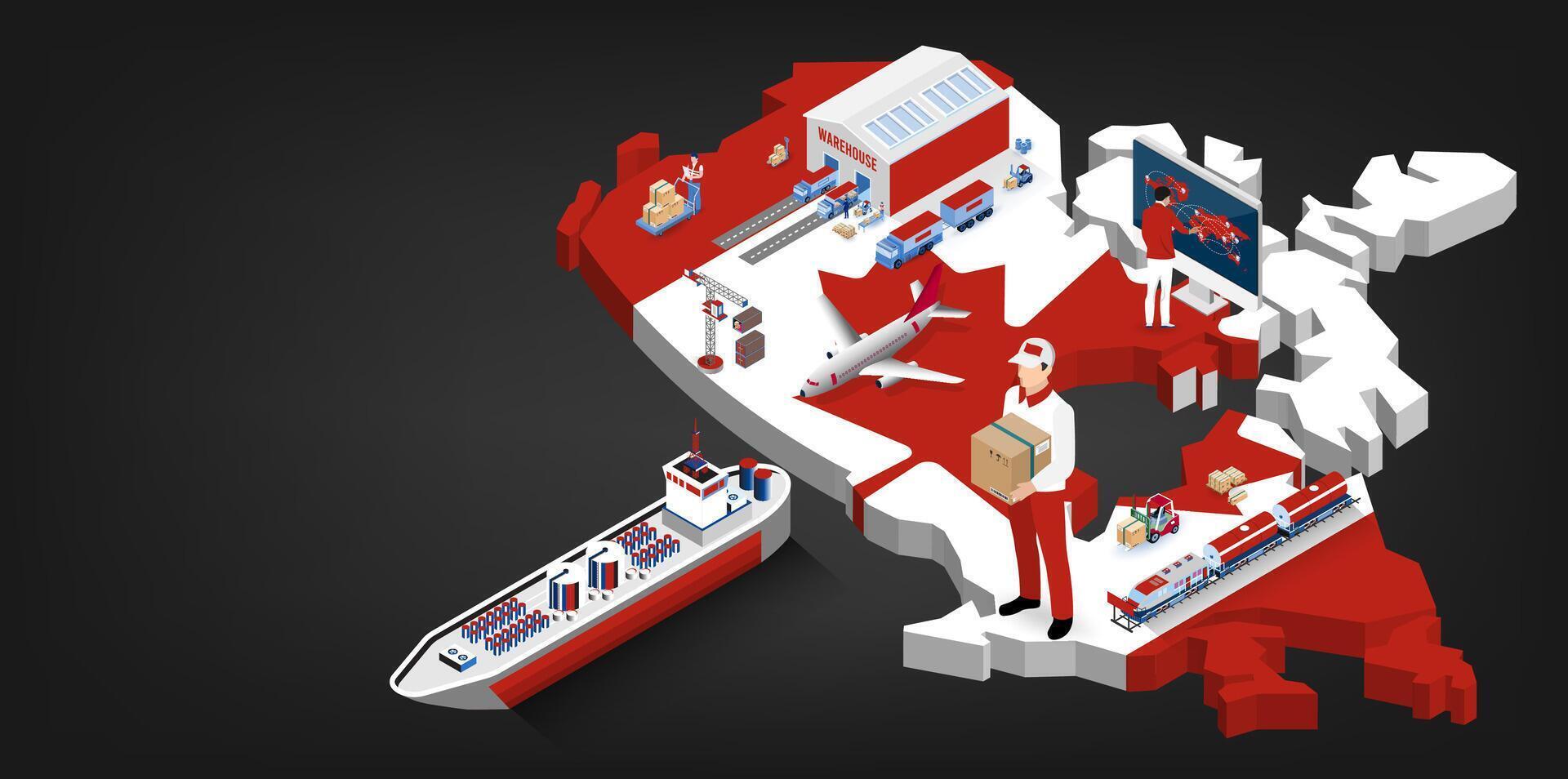 Canada trade logistics map illustration vector