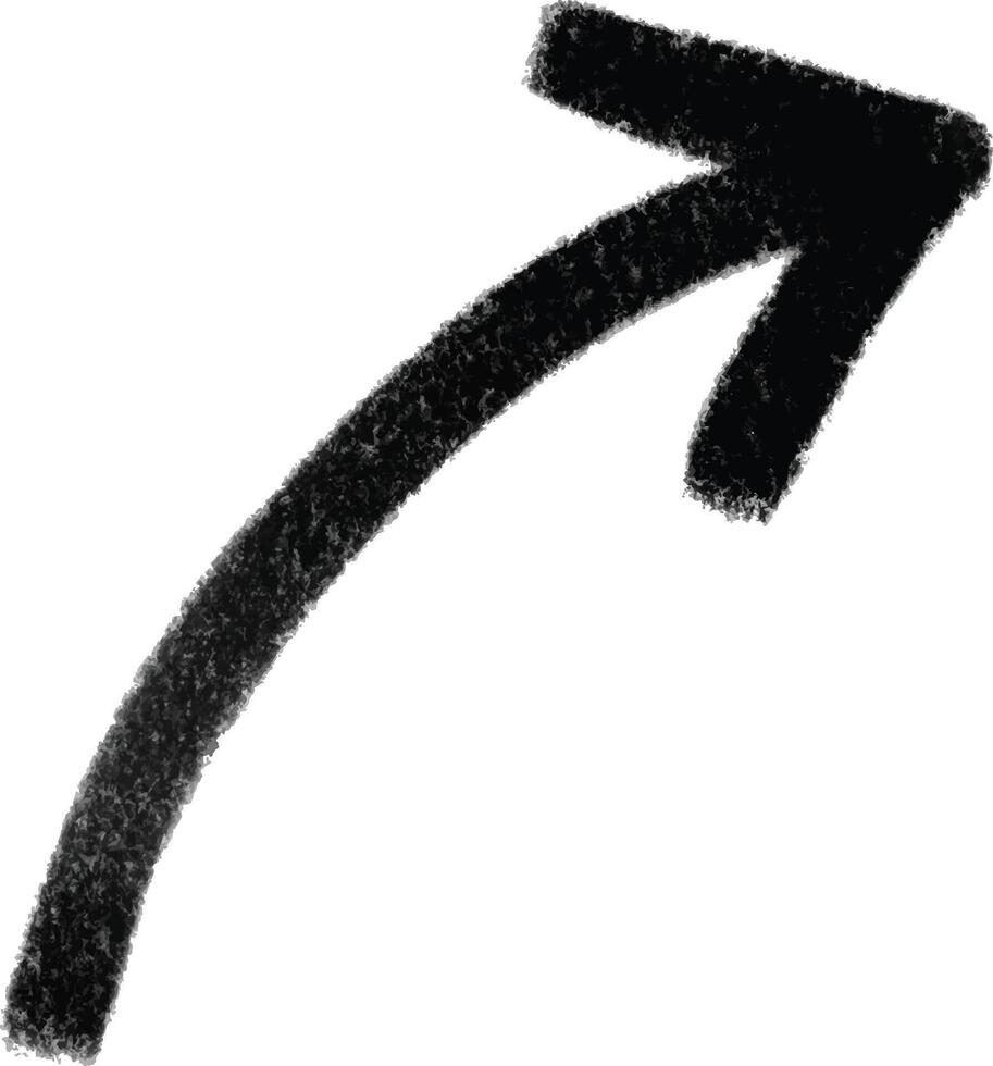 Textured Black Curved Arrow Pointing Upward Right in Grunge Brush Style vector