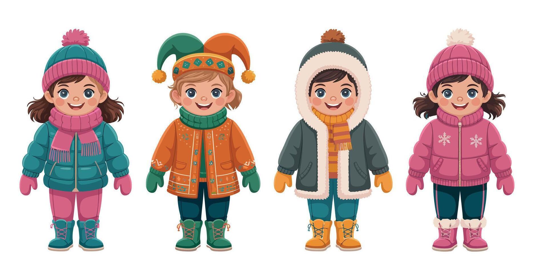 Children in winter outfits illustration vector