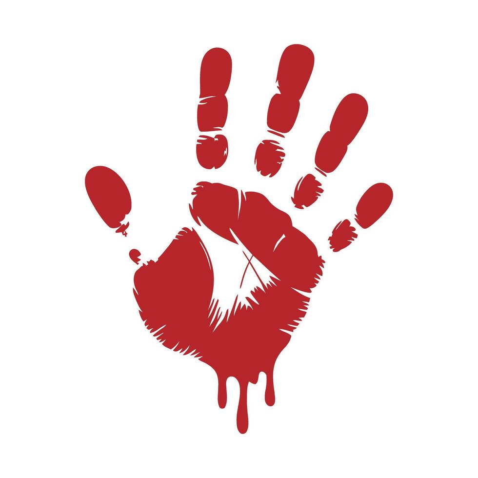 Red Handprint with Dripping Paint Isolated on White Background Symbolizing Danger Crime Scene or Warning with a Dramatic and Graphic Visual Effect vector