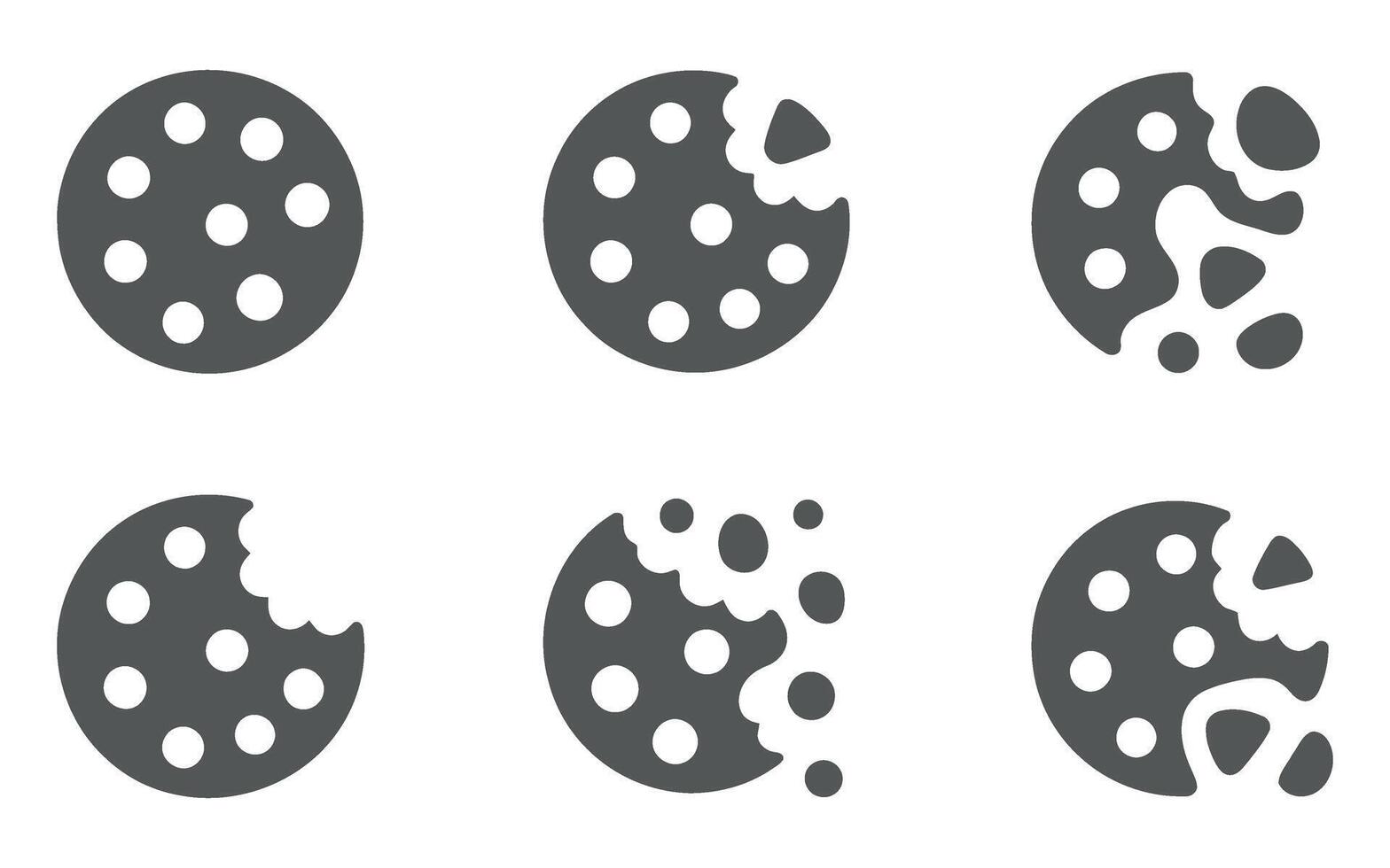 Seamless Pattern of Gray Cookie Icons on a White Background Some Cookies Have Bites Taken Out of Them Simple and Minimalist Design vector
