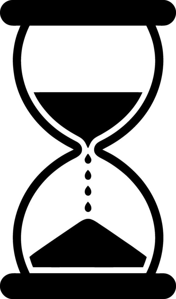 Black and white illustration of an hourglass with sand falling representing time passing deadlines and time management concepts vector