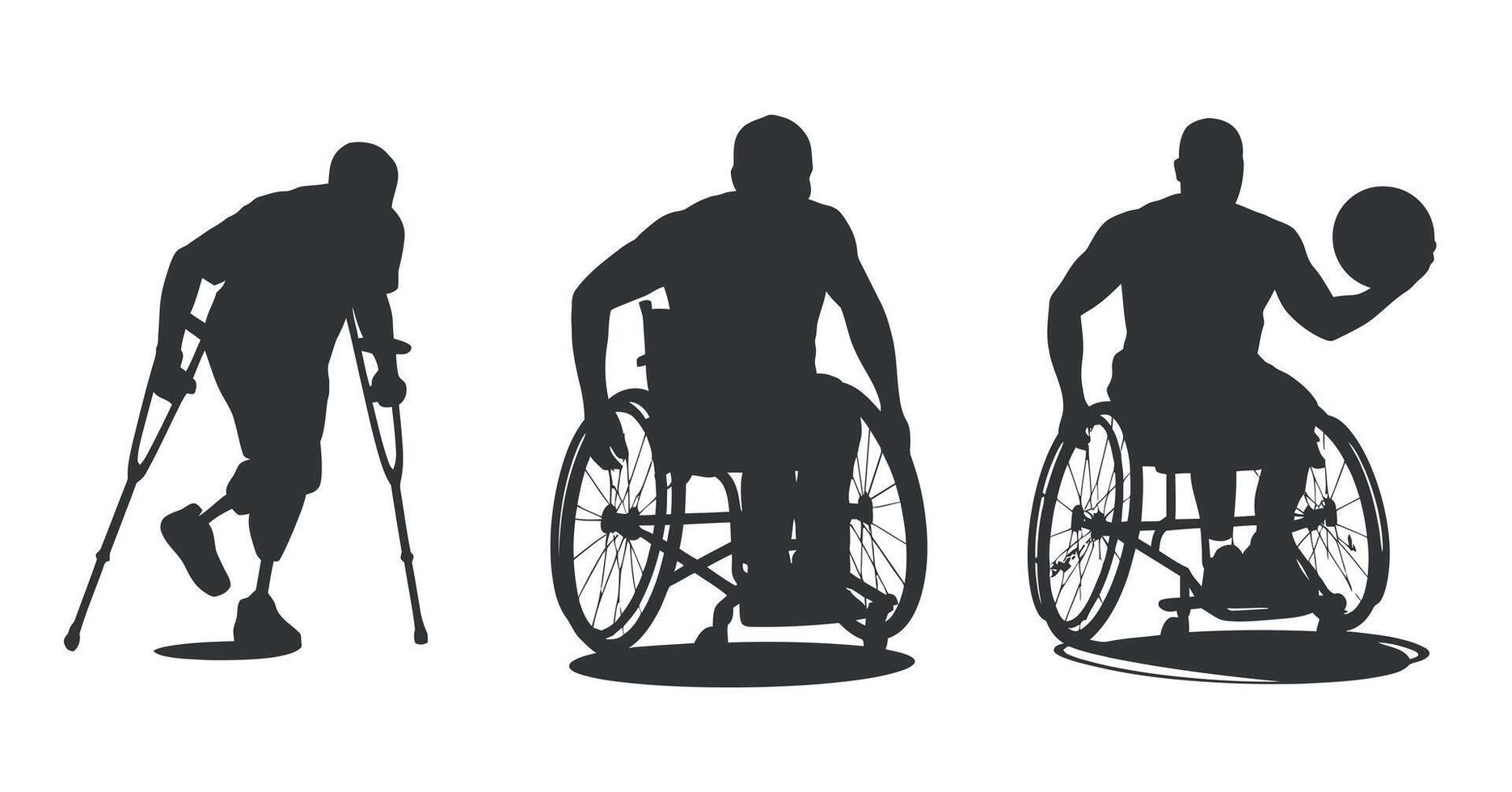 Silhouettes of People with Disabilities Wheelchair Users and Person Using Crutches Symbolizing Inclusion Accessibility and Support for Individuals with Mobility Challenges vector
