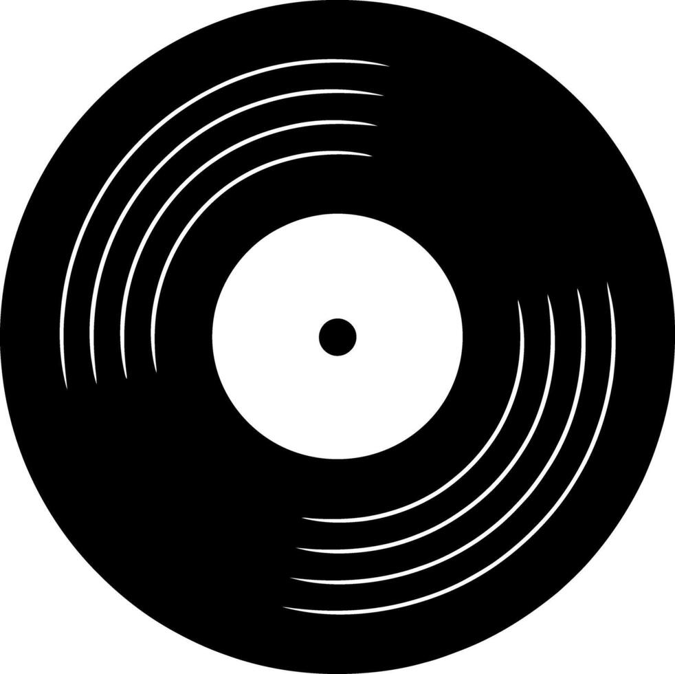 Black and White Vinyl Record Illustration with Grooves and Center Label for Music and Audio Concepts and Retro Design Elements vector