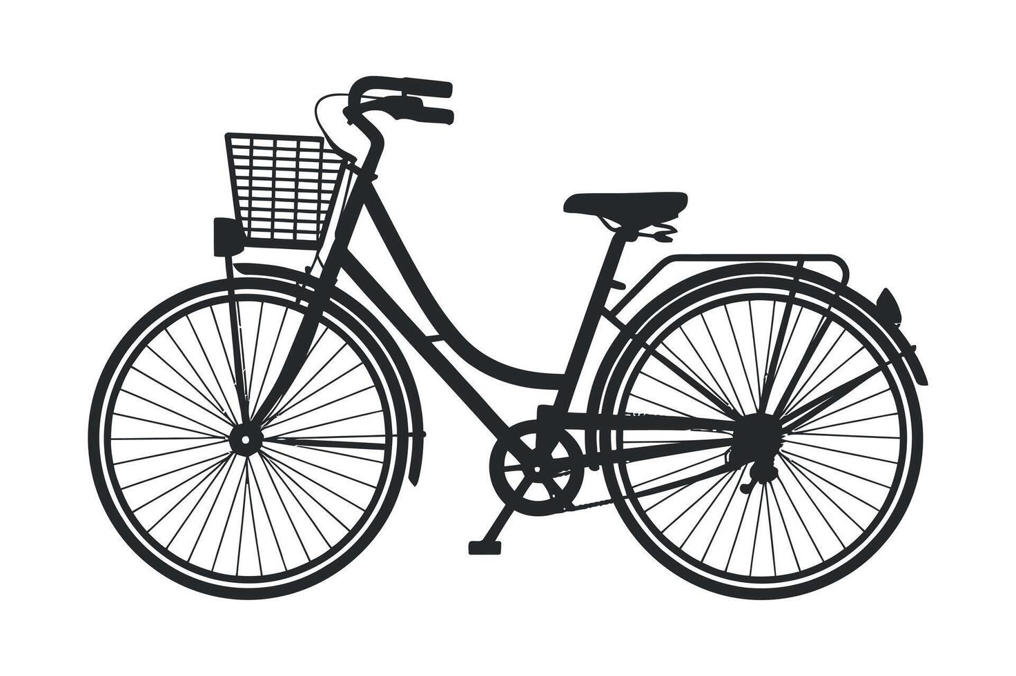 Classic Bicycle Silhouette with Front Basket and Rear Fender Simple black silhouette bicycle basket fenders bicycle bike silhouette illustration graphic vintage classic vector
