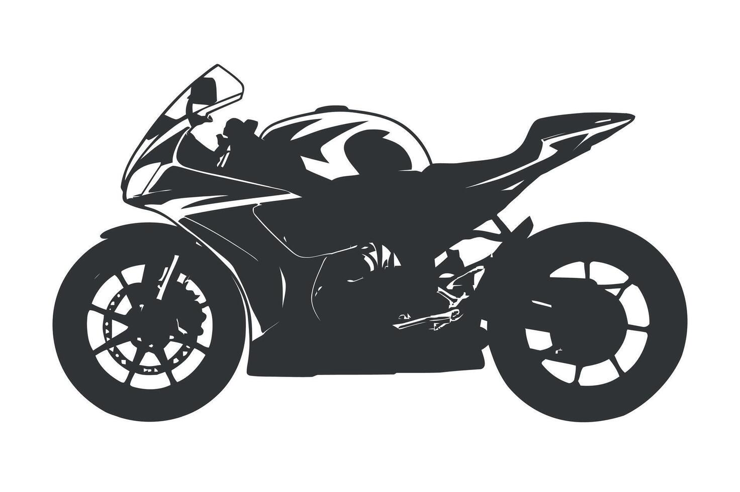 Monochrome Silhouette Illustration of a Modern Sport Motorcycle with Aerodynamic Fairings and Visible Engine Details on a Clean White Background vector