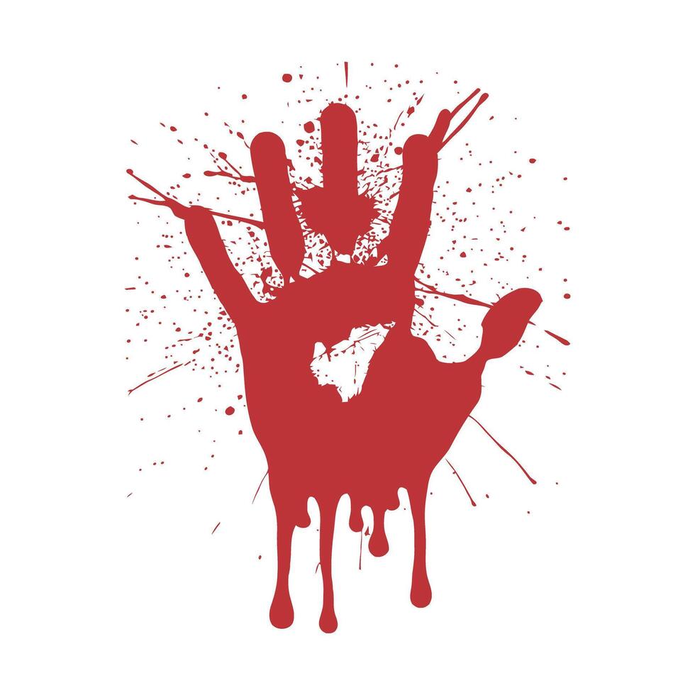Bloody Handprint Splashes Dripping Red Paint Graphic Design Element vector