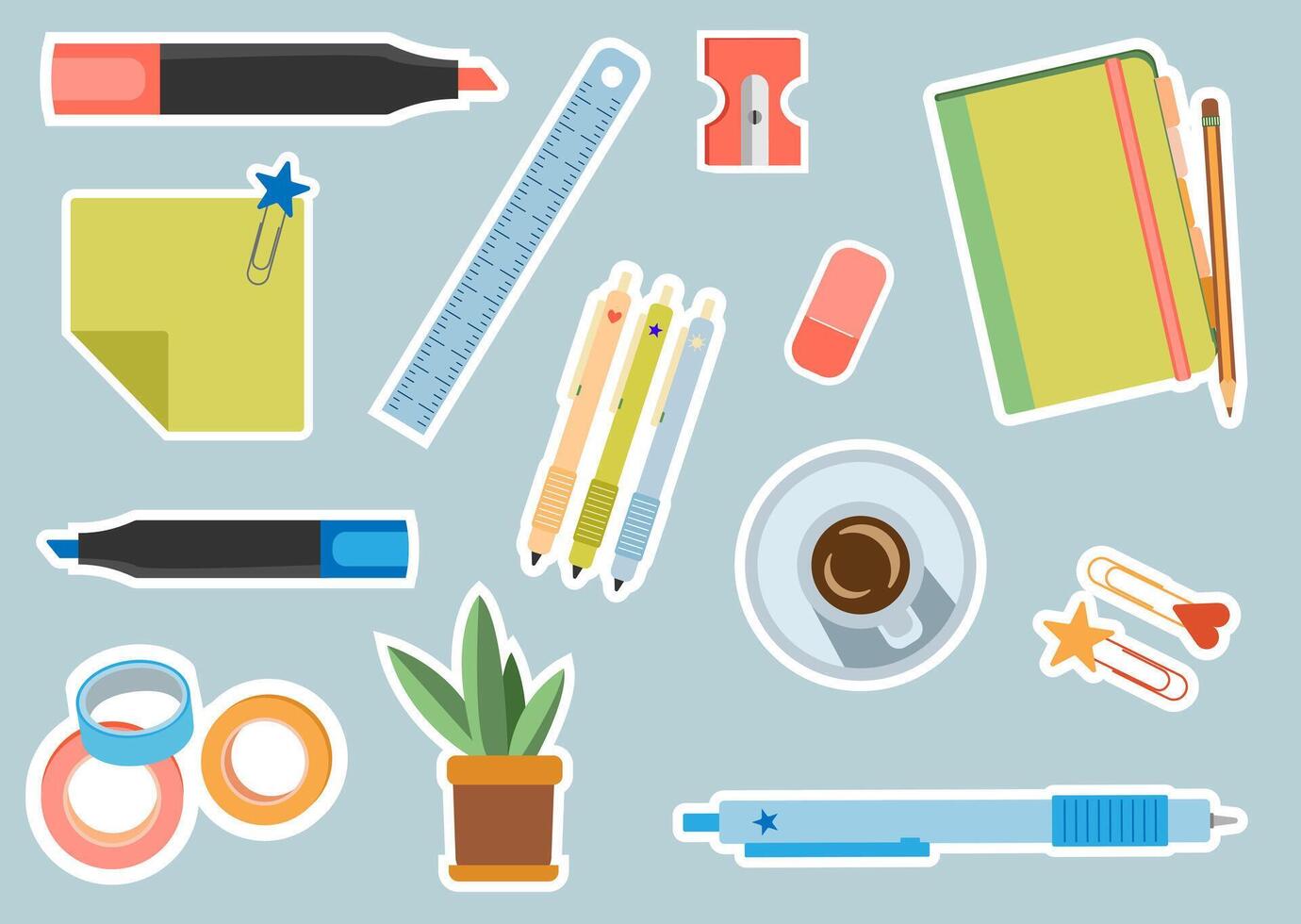 Colorful office supplies and study tools vector