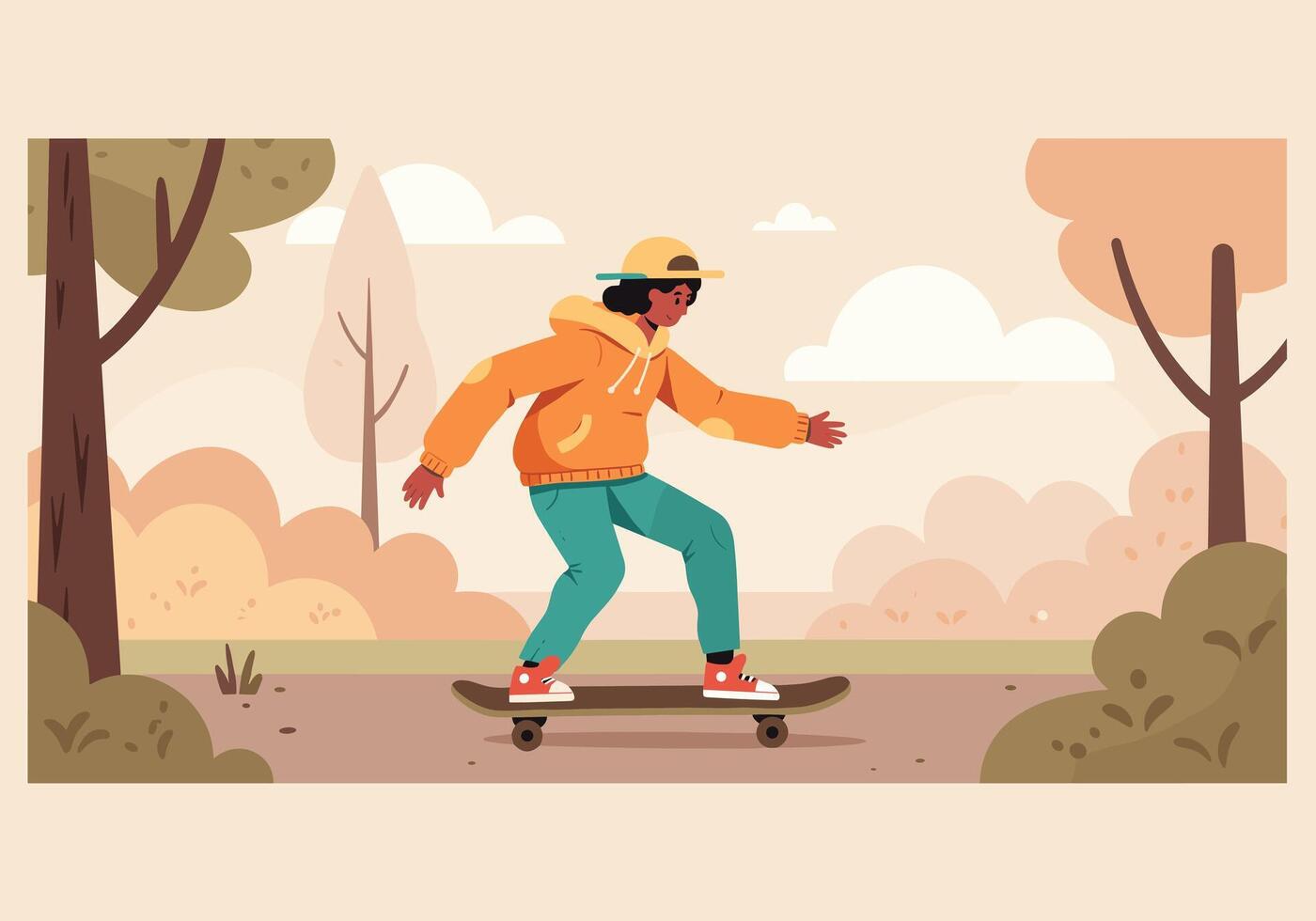 Child skateboarding in a scenic park vector