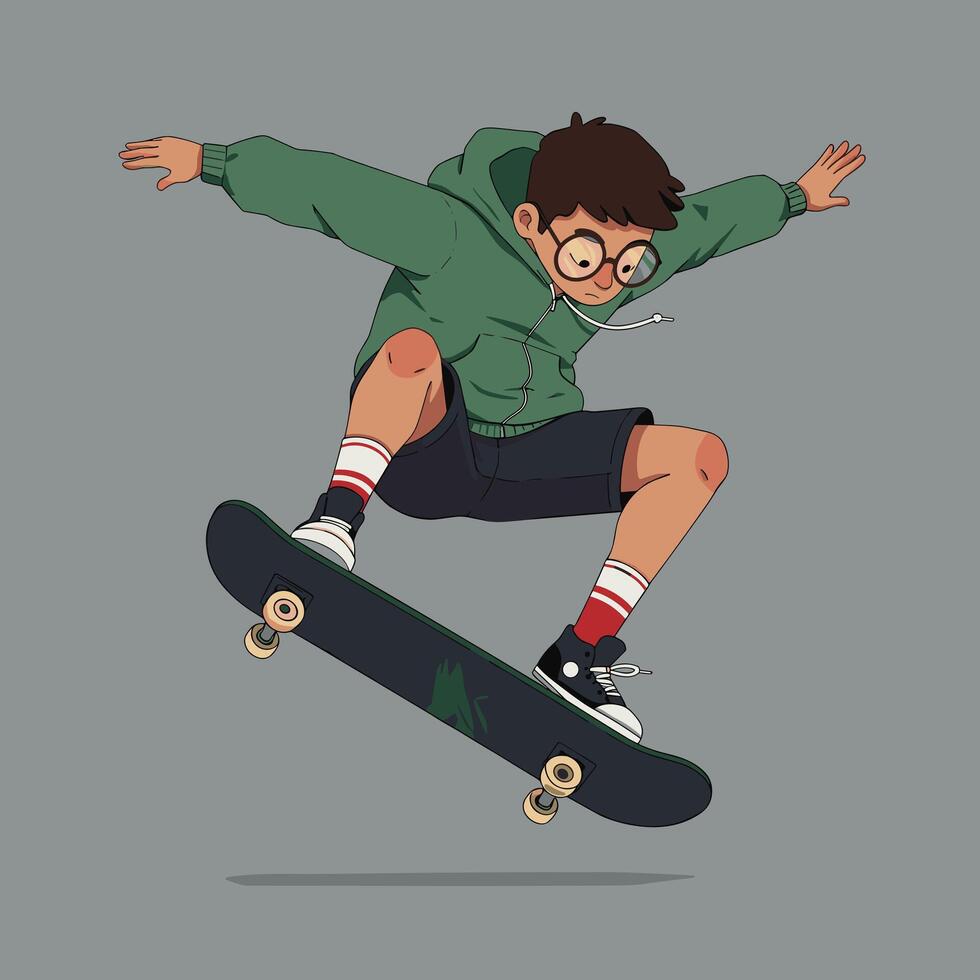 Skateboarder performing a trick vector