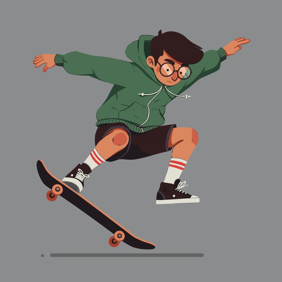 Boy skateboarding mid-air trick vector