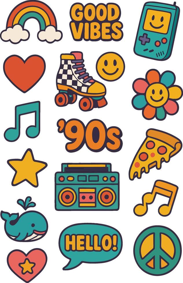 set of retro 90s stickers vector