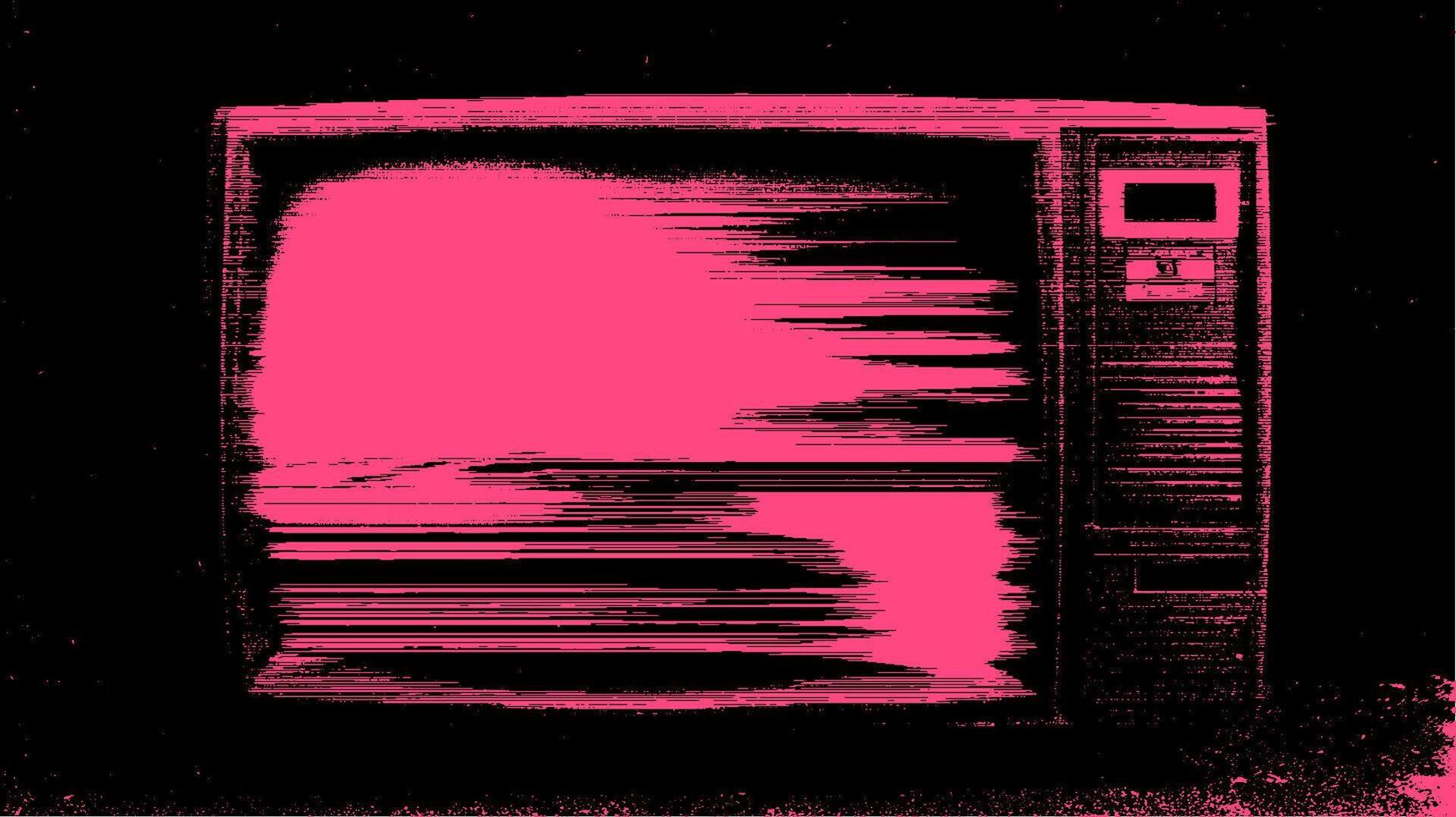 TV with static and glitch effects in retro style. Heavy grunge texture with black and pink monochrome, illustration. vector
