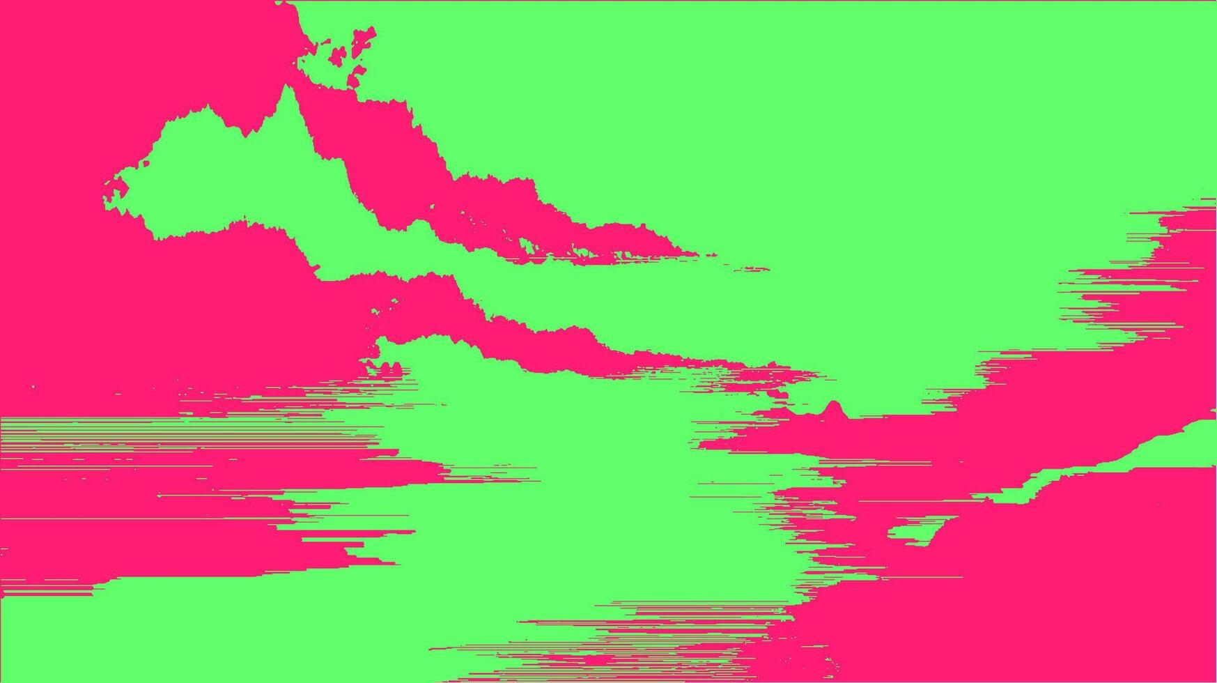 Glitch abstract art with digital texture and horizontal lines. Modern illustration with green and pink shapes in a distorted graphic design. vector