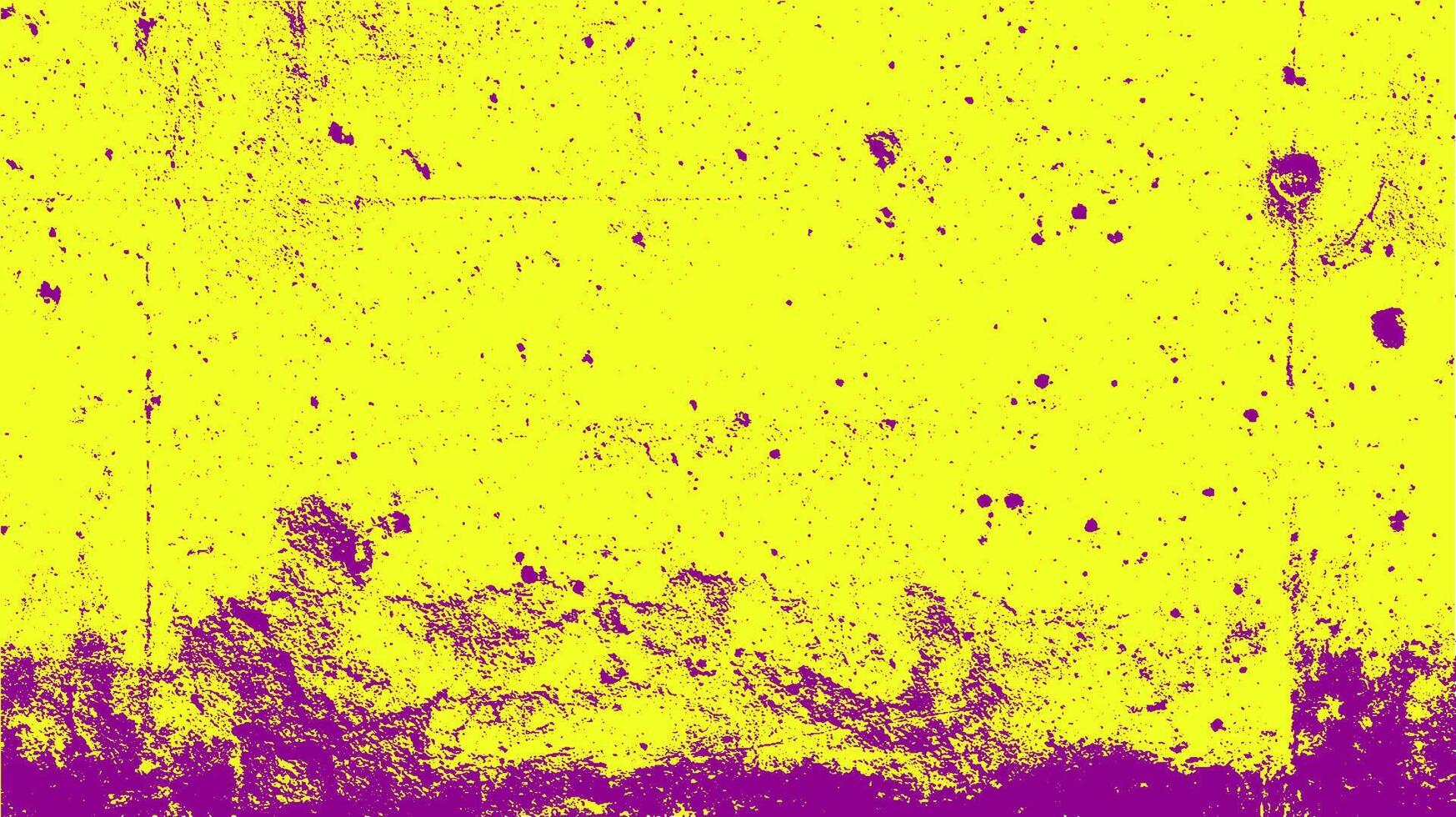 High-contrast concrete wall with distressed texture and purple splatter marks. Abstract grunge background in yellow and purple illustration. vector