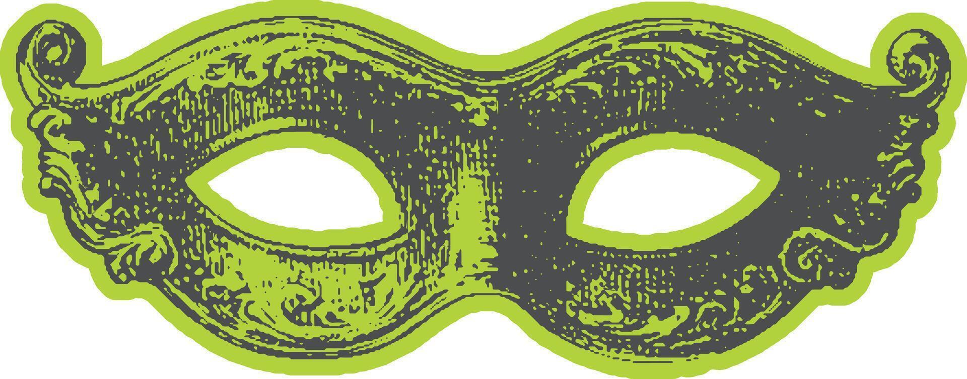 Venetian mask with ornate decorative design in vintage style. Classic carnival illustration with green accents. vector