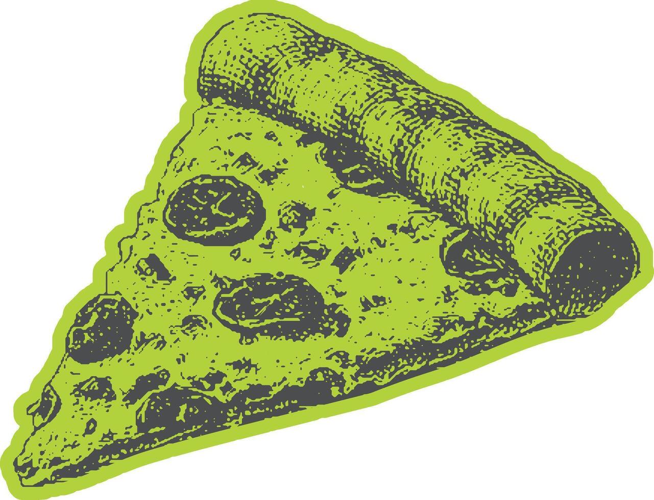 Pizza slice with pepperoni and cheese in a handdrawn style. Italian food illustration, isolated and colorful. vector