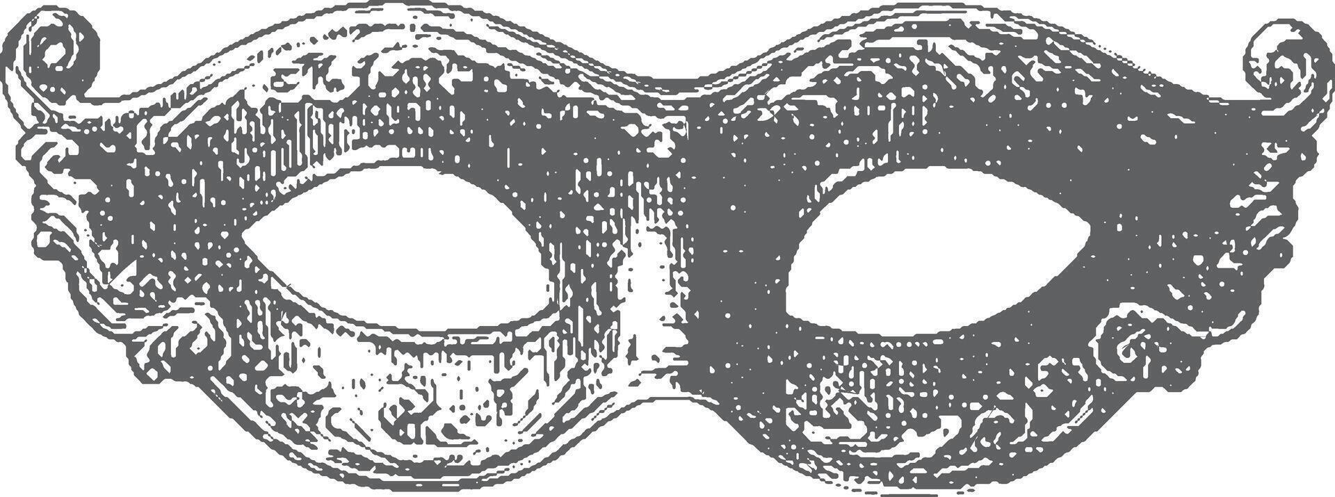 Venetian mask with ornate detail in vintage engraving style. Black and white Italian costume illustration. vector