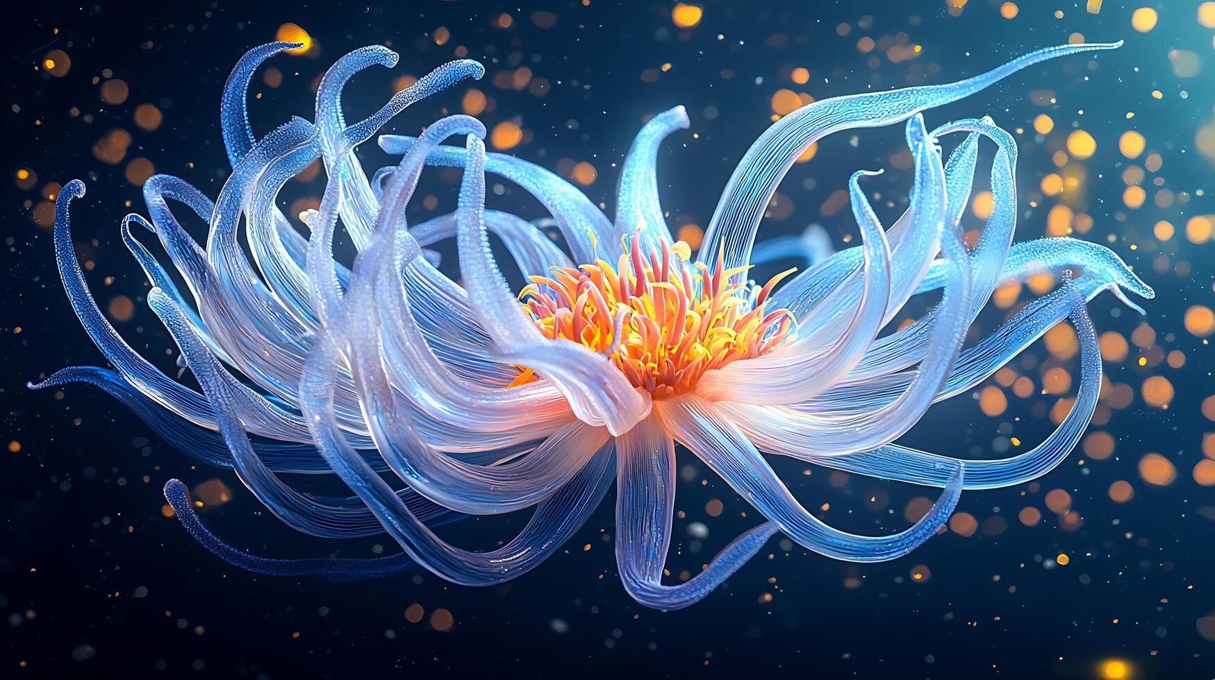 Ethereal Aquatic Bloom A Stunning Digital Creation of a Luminescent Underwater Flower. photo