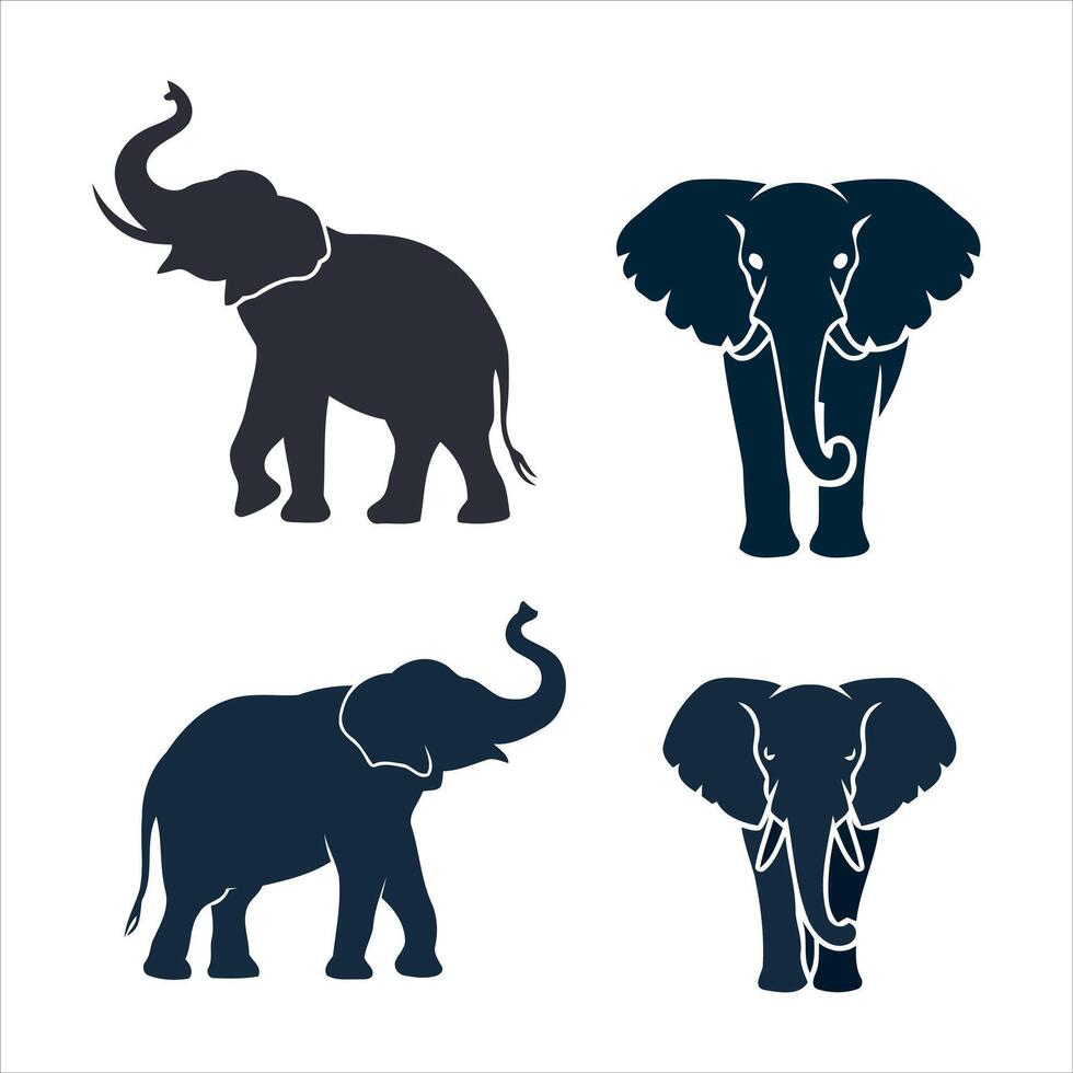 Four stylized elephant silhouettes in dark blue and gray vector
