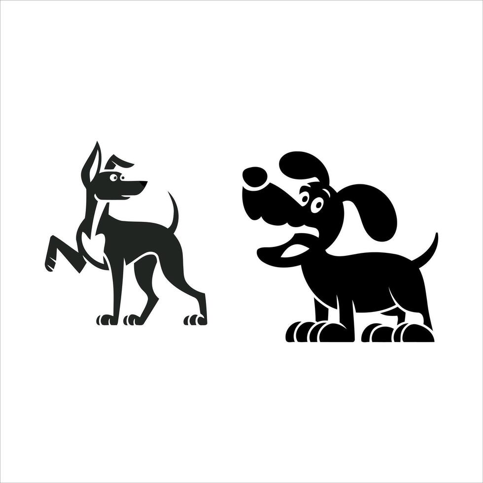 Two cartoon dogs in black silhouette with different expressions and poses vector