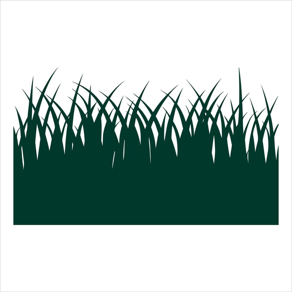 Dark green silhouette of lush grass blades on a white background vector