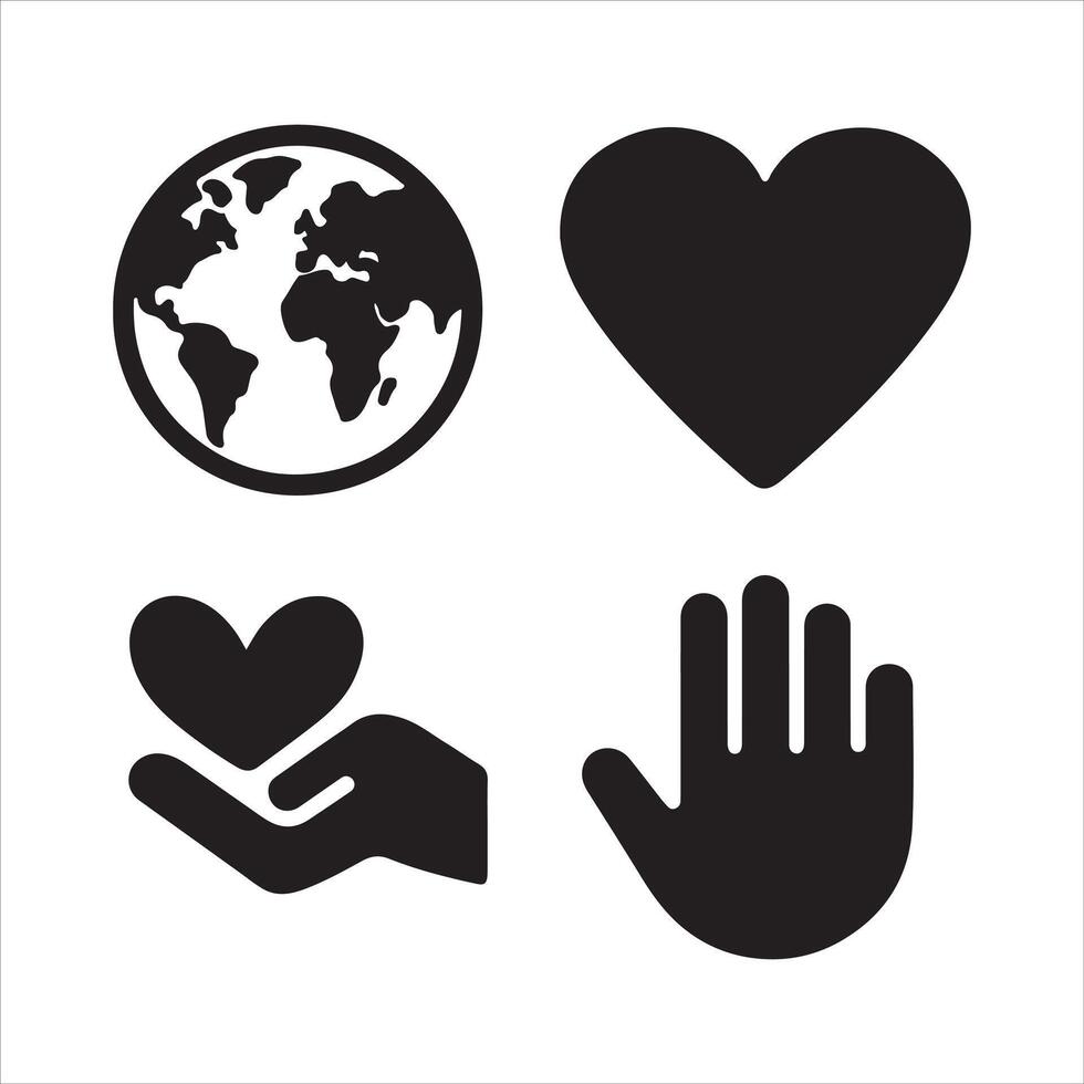 Icons representing global kindness love and helping hands for charity vector