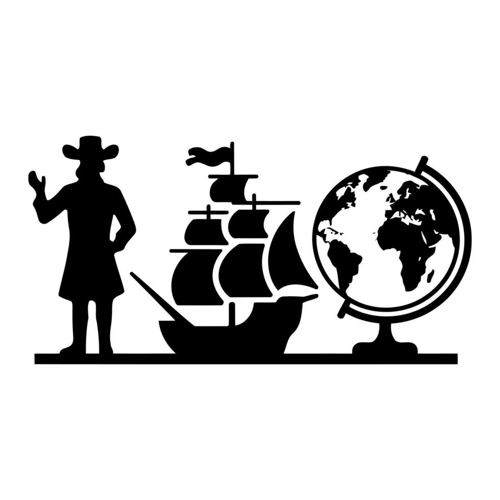 Explorer with sailing ship and globe illustrating global discovery and travel vector