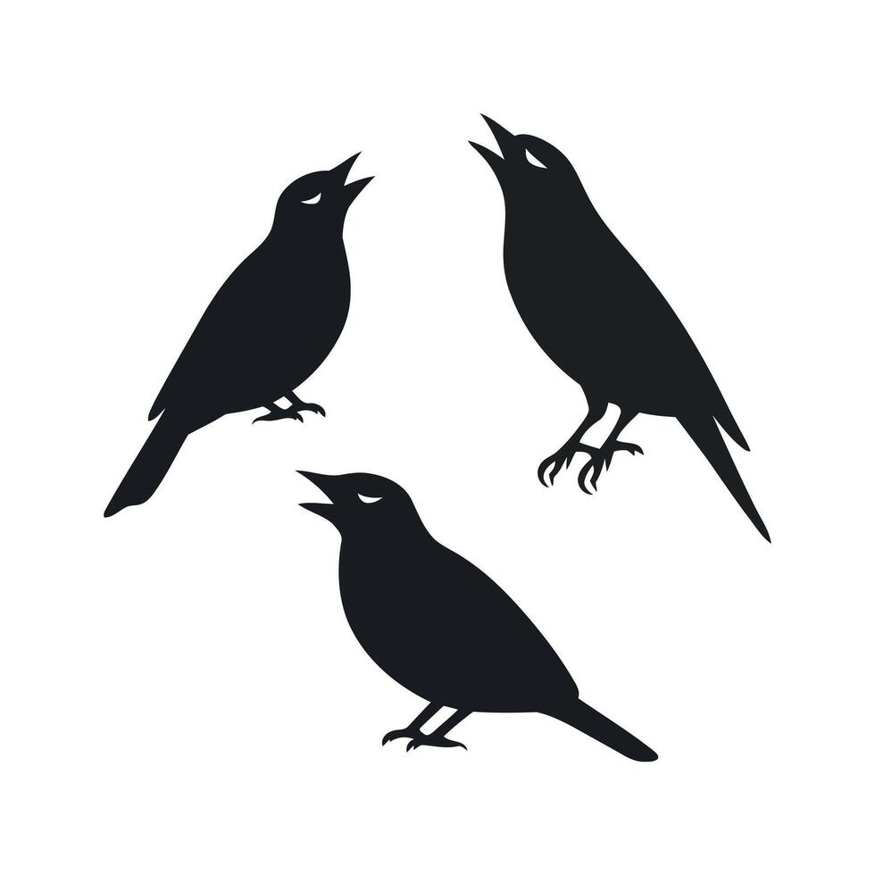 Three silhouetted birds singing together in harmony vector
